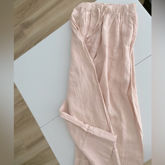 Zara 100% Linen Palazzo Pants Wide Leg Mid rise ZW Light Pastel Pink Size XS NWT - Picture 13 of 16